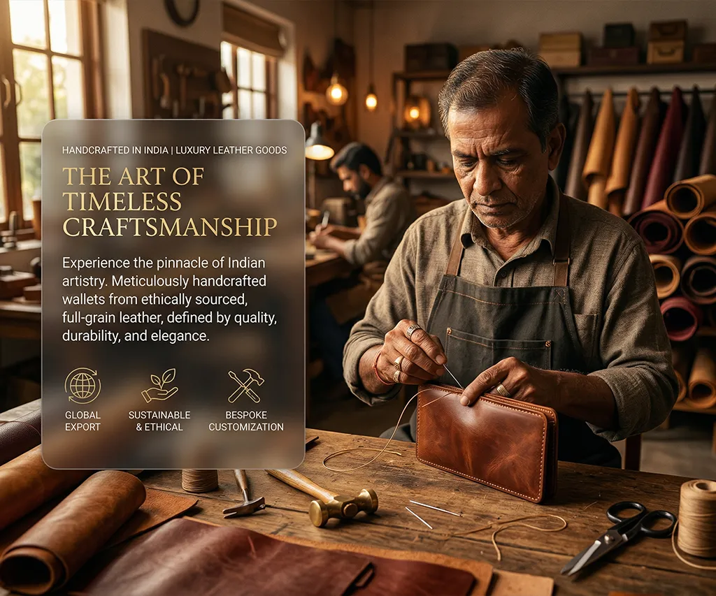 Skilled artisans crafting premium leather goods in India
